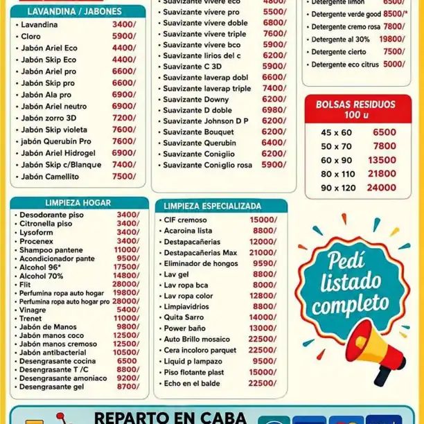 Artículos de limpieza bidones 5 L hogar bar local reparto en CABA