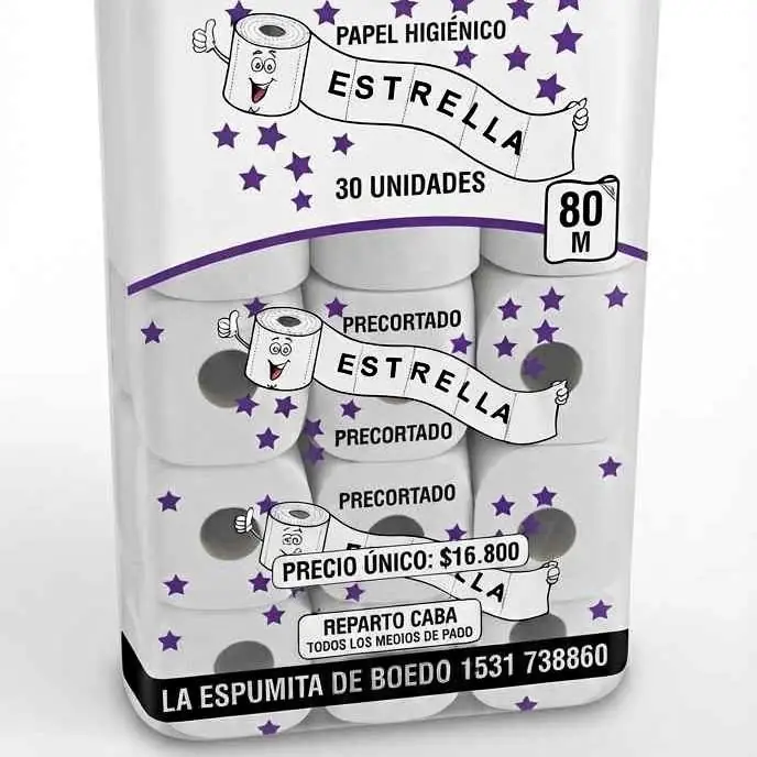 Rollo higiénico 30 unidades 80 m blanco con precorte reparto en caba