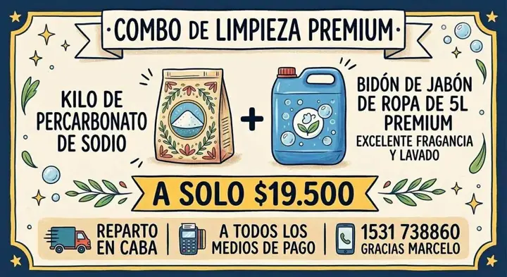 Percarbonato de sodio más jabón de ropa en bidón de 5 L premium reparto en caba