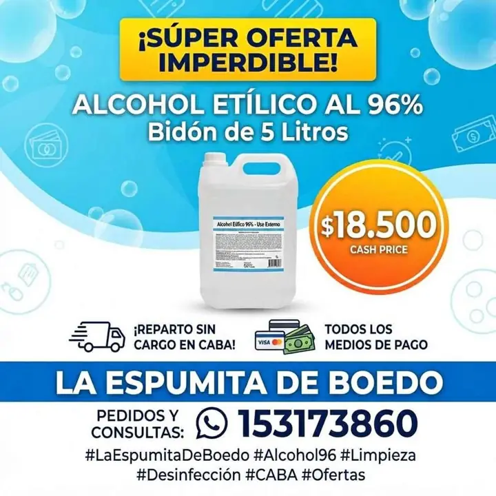 Alcohol etílico bidón de 5 l reparto en caba