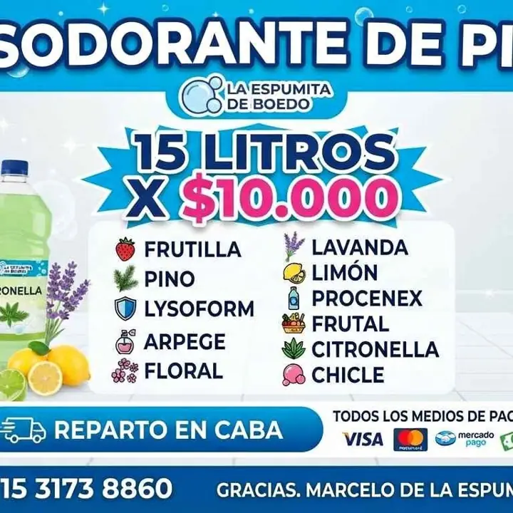 Desodorante de piso 15 litros reparto en CABA