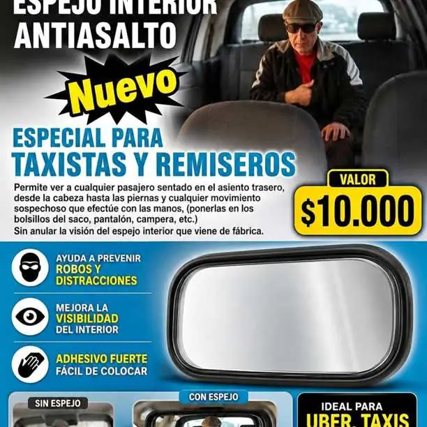 Imperdible espejo adhesivo para retrovisor antirrobo