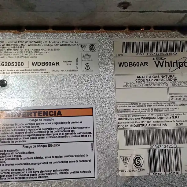 Anafe Whirlpool wdb60ar leer descripción.caba devoto