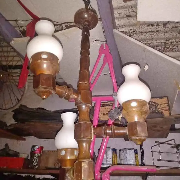 Araña 3 luces de Madera Torneada con 3 Tulipas