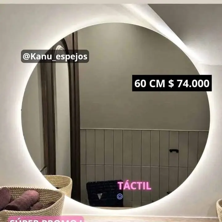 Espejo Circular Luz Led Touch Listo para Colgar No Distorsiona la Imagen