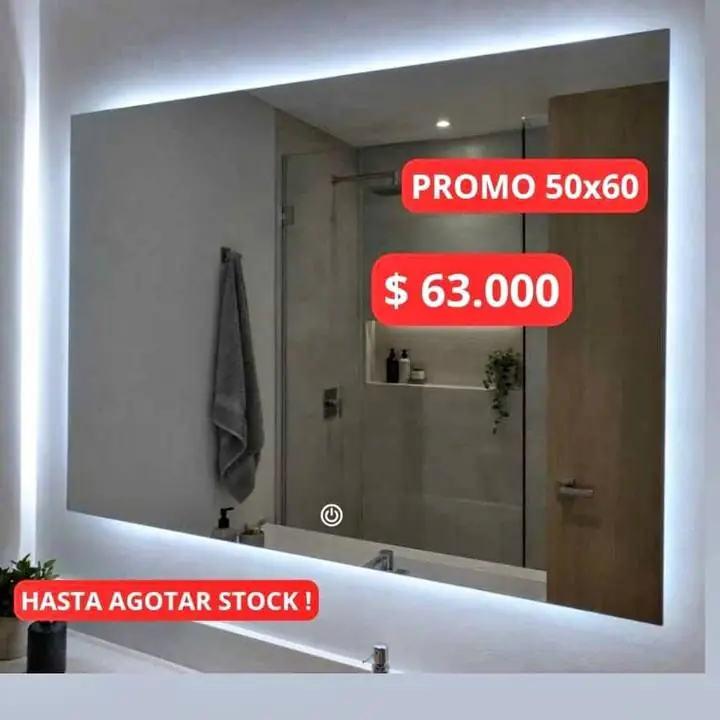 Espejo Cuadrado Luz Led Touch Listo para Colgar No Distorsiona la Imagen