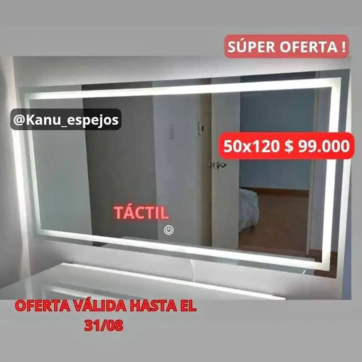 Espejo Recto Esmerilado con LED Touch | Ideal Baño y Dormitorio