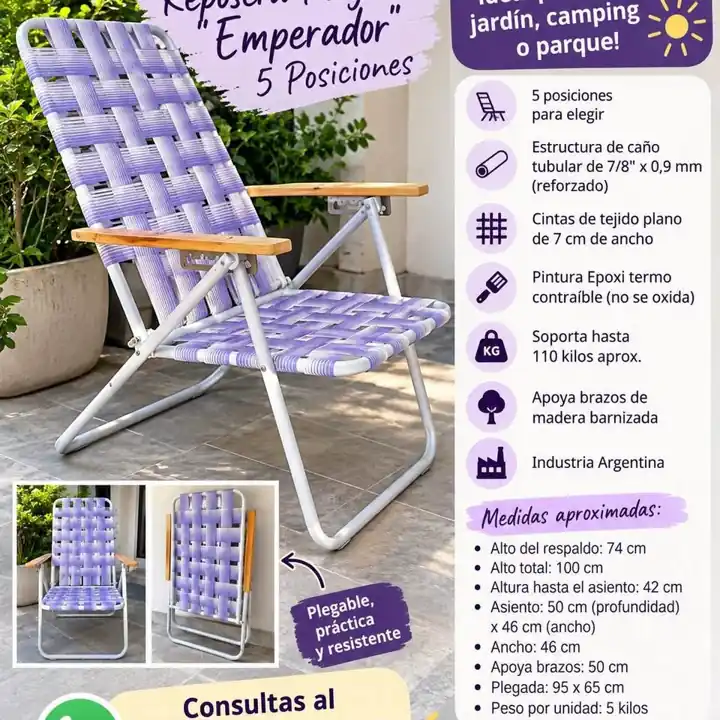 Reposera plegable “emperador” – 5 posiciones