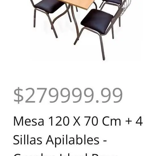 Mesa 120 x 70 Cm + 4 Sillas Apilables-Combo ideal para cocina o comedor