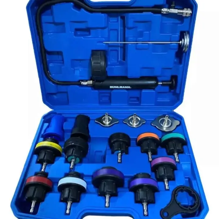 Kit probador medidor de presion y fuga de radiador automotor x 18 pzs ruhlmann