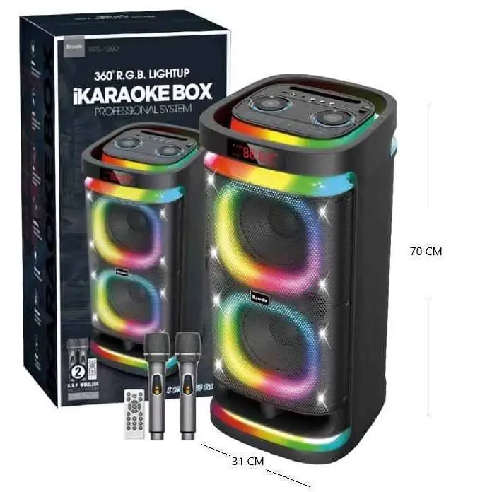 "Parlante 2X8 plg C/ 2 microfono luz RGBBTS-1990 parlantes"