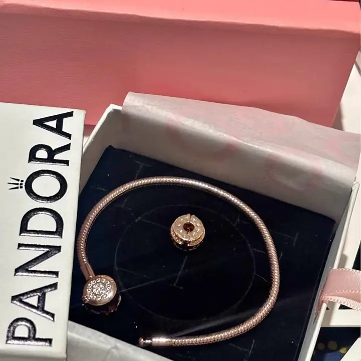 Pulsera Pandora plata 925 rose + Charm rose plata 925 sellada Pandora con sello ale ! Caja y bolsa