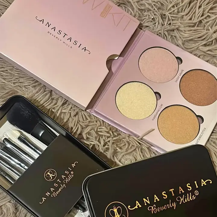 Paleta de iluminador rubor y contorno lata de brocha de regalo Anastacia