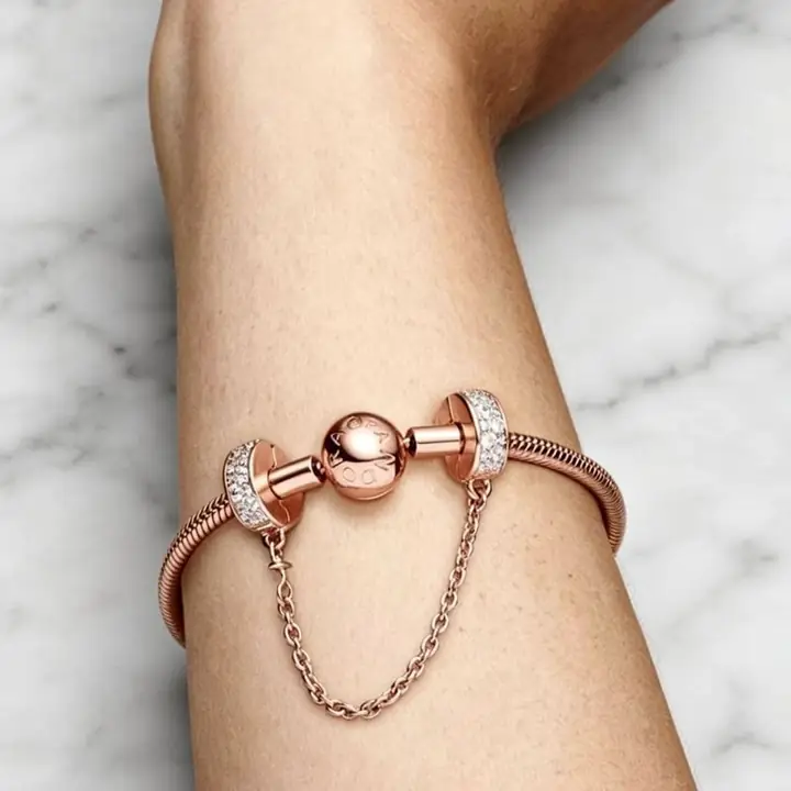 Cadena de seguridad de pulsera Pandora envíos o entregas personal plata 925 rose caja y bolsa ! P