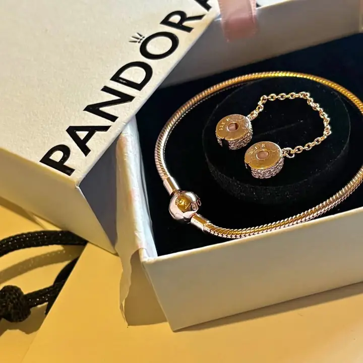 Pulsera plata 925 con baño rose + cadena de seguridad !