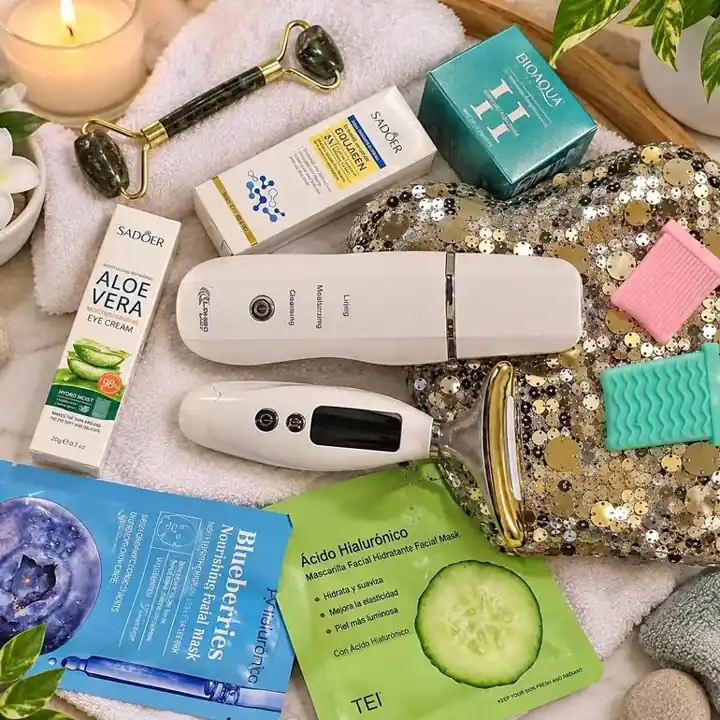 Box profesional con 2 máquinas skin láser + set de cremas facial y serum + masajeador y Nesecer