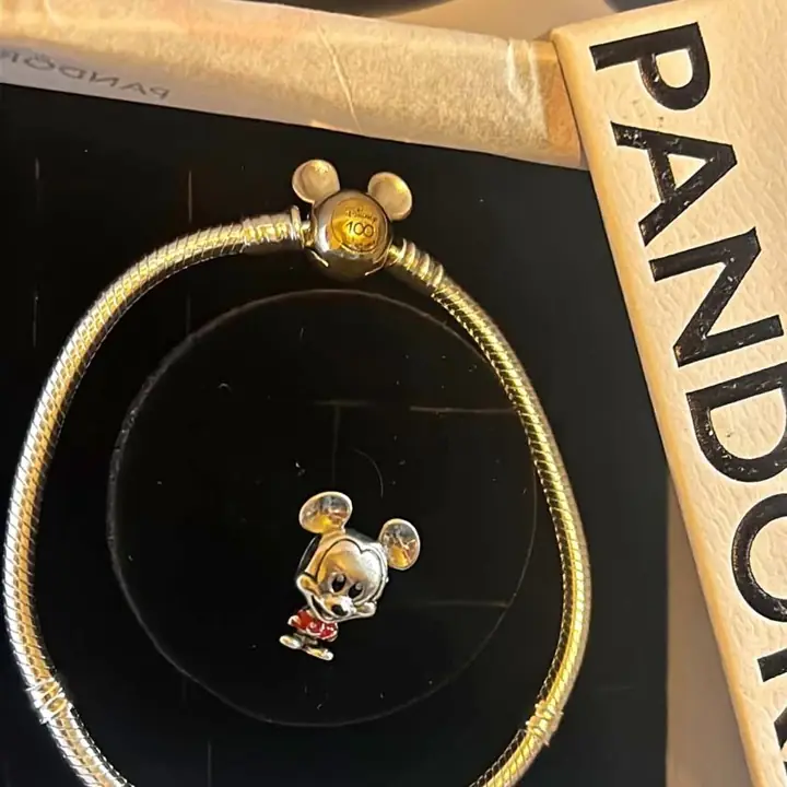 Pulsera Mickey 100 años plata 925 de 18 cm ! con un dije