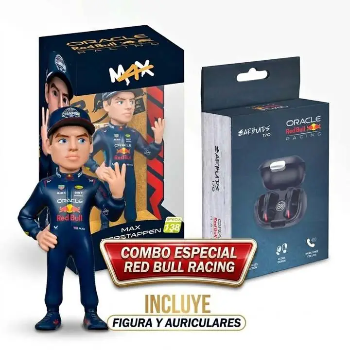 Combo red bull: minix verstappen 12cm + auricular bluetooth EB-170