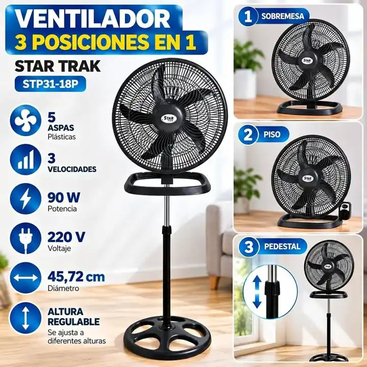 Ventilador 3 posiciones en 1 aspas plasticas