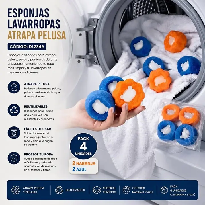 Esponjas lavarropas atrapa pelusas X4