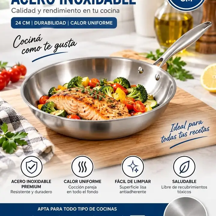 Sarten de acero onoxidable antihaderente