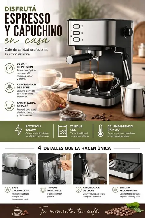 Cafetera espresso 20 bar con espumador