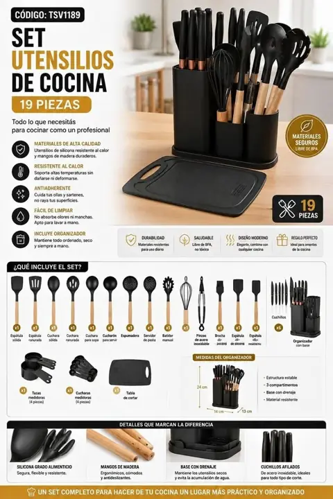Set utensilios de cocina 19 piezas
