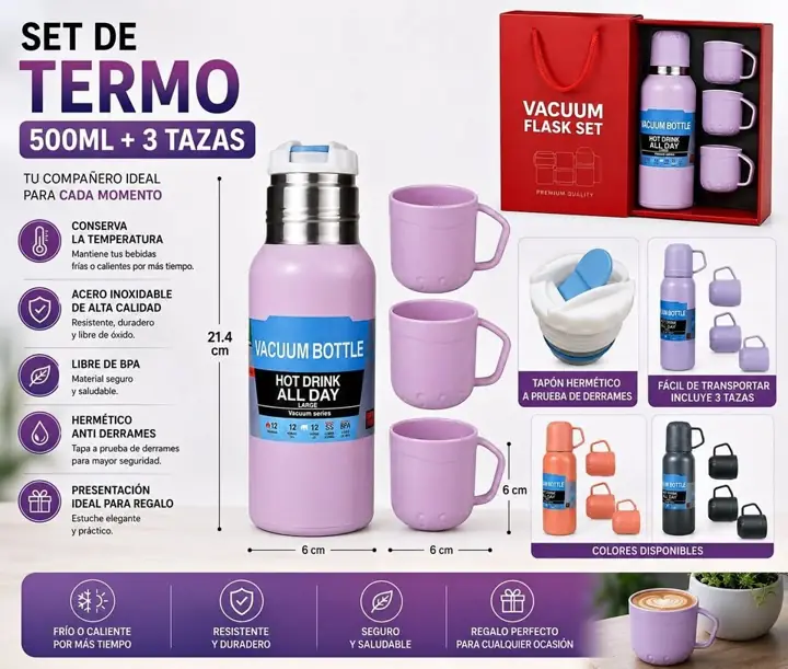 Set de termo 500ML + 3 tazas