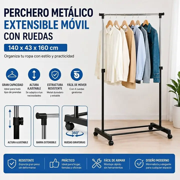 Perchero metalico extensible movil