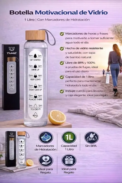 Botella motivacional vidrio