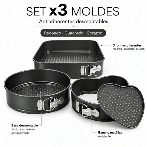 Set X3 moldes antiadherentes desmontables
