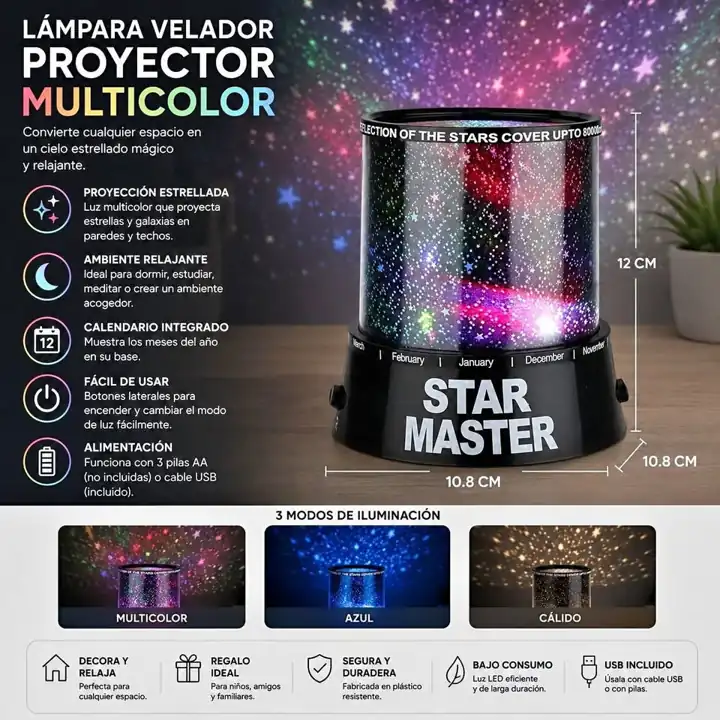 Lampara velador proyector multicolor