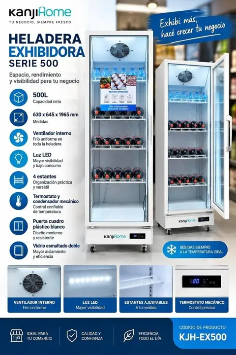 Heladera vertical exhibidora 500 lts Kanji