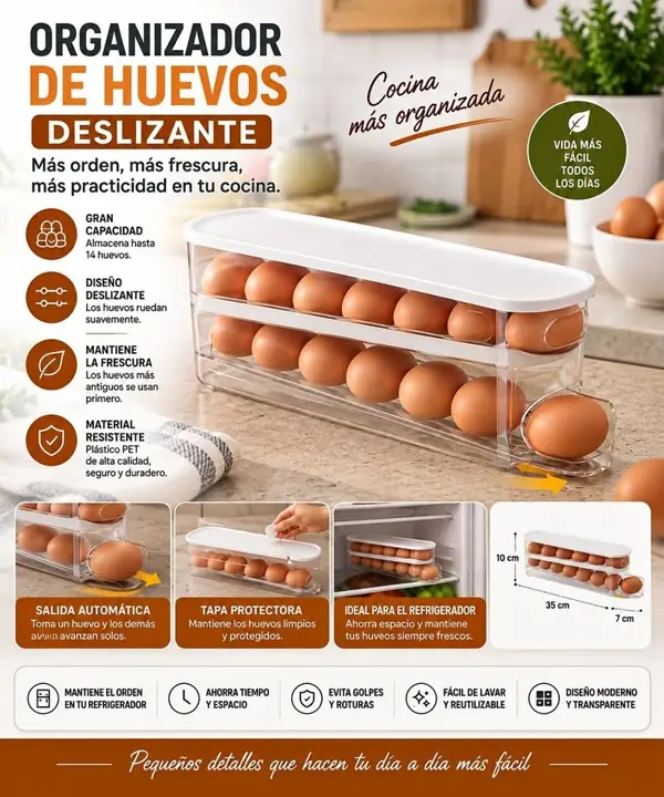 Organizador de huevos deslizante doble capa