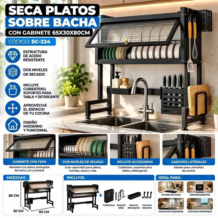 Seca platos sobre bacha