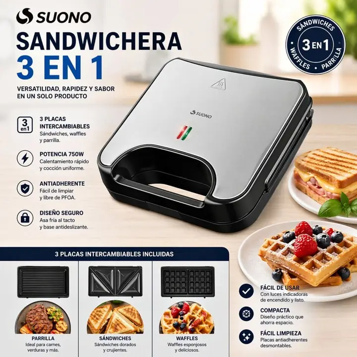 Sandwichera 3 en 1 suono