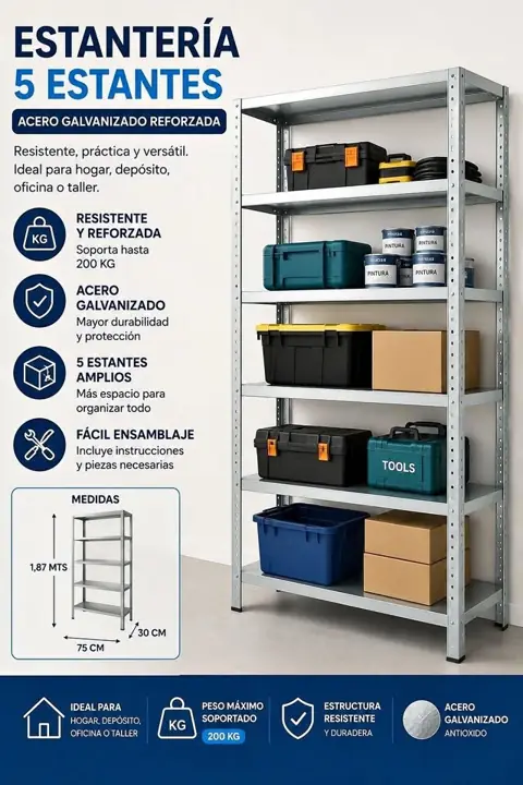 Estanteria metalica reforzada 1,87 mts hasta 40KG