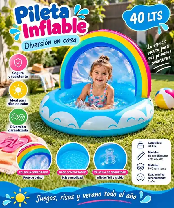 Pileta inflable 40 lts con arcoiris