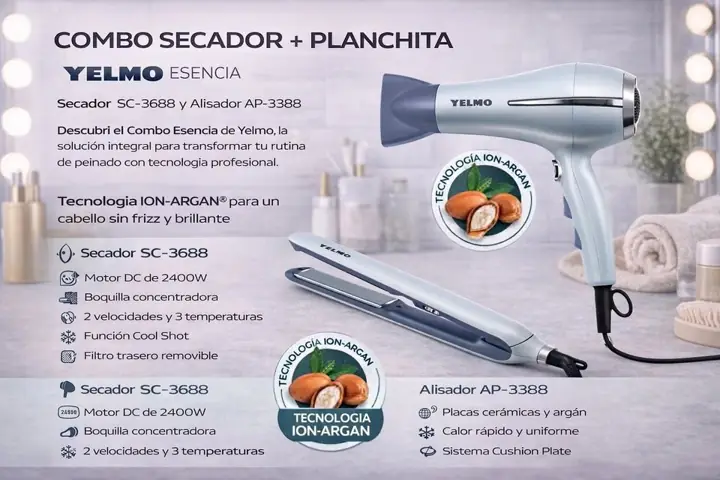 Combo secador y planchita yelmo