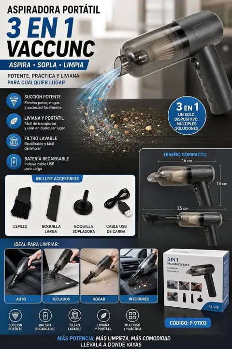 Aspiradora portatil 3EN1