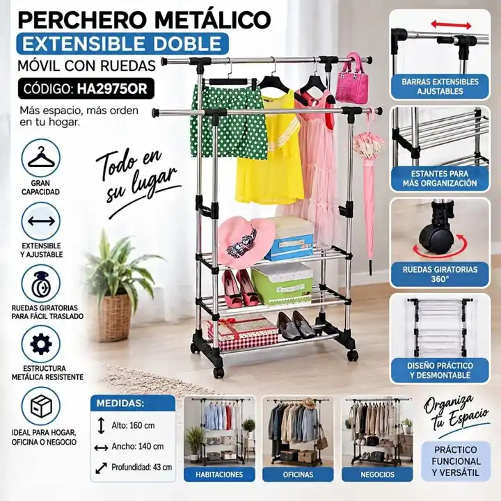 Perchero metalico extensible 140X43X160CM