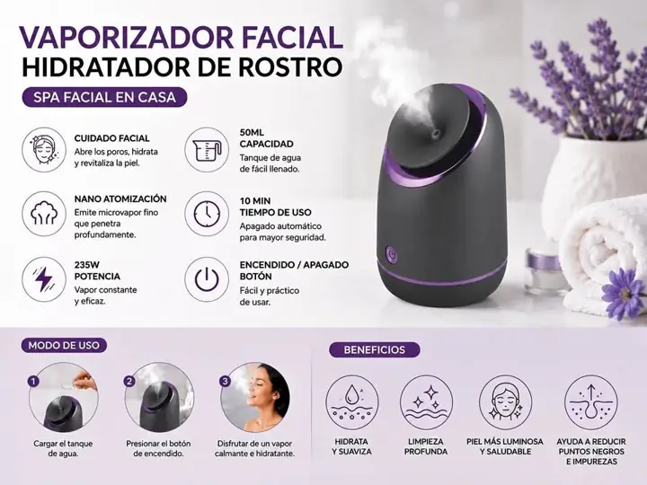 Vaporizador facial hidratador de rostro spa