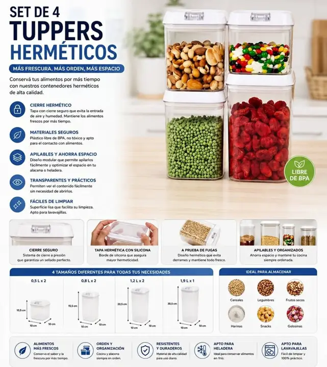 Set 4 tupper hermeticos