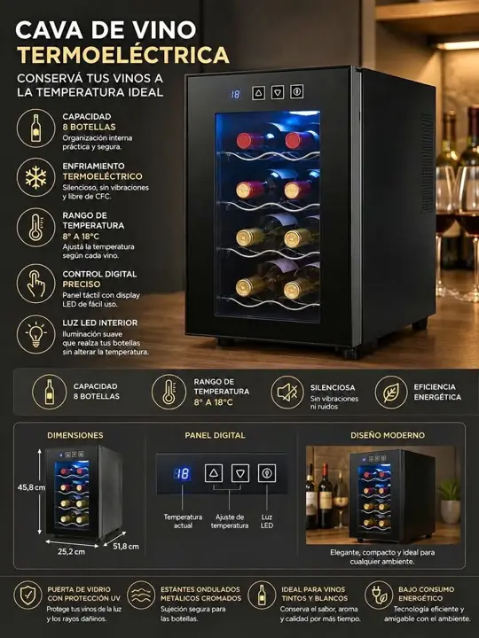 Cava de vino termoelectrica 8 botellas WCTE0008