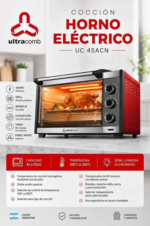 Horno electrico 45 lts con anafe - Ultracomb