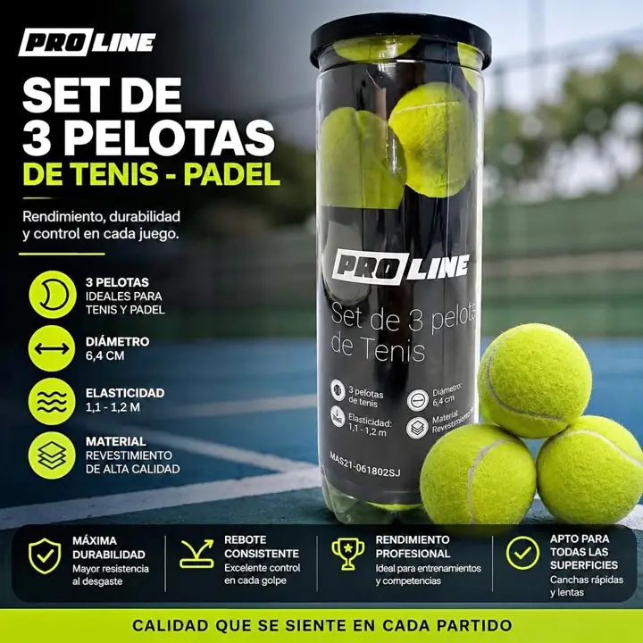 Set de 3 pelotas de tenis-padel