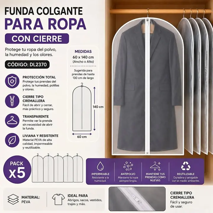 Funda colgante para ropa con cierre