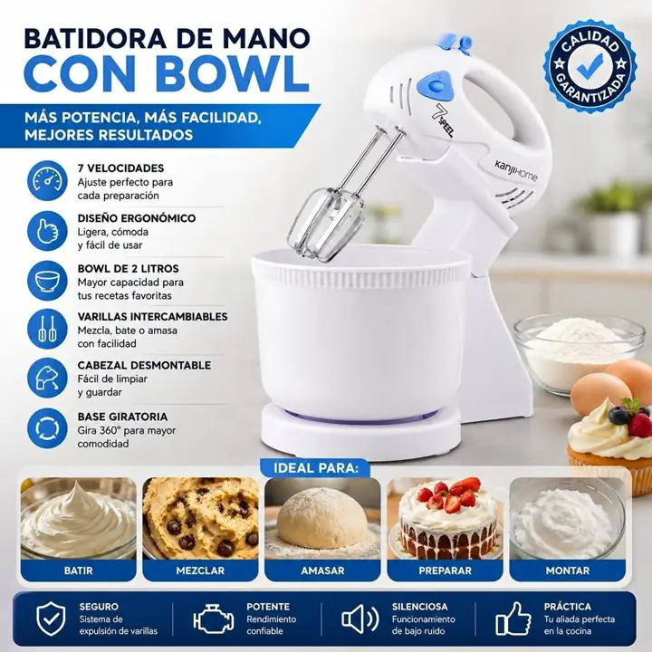 Batidora de mano con bowl