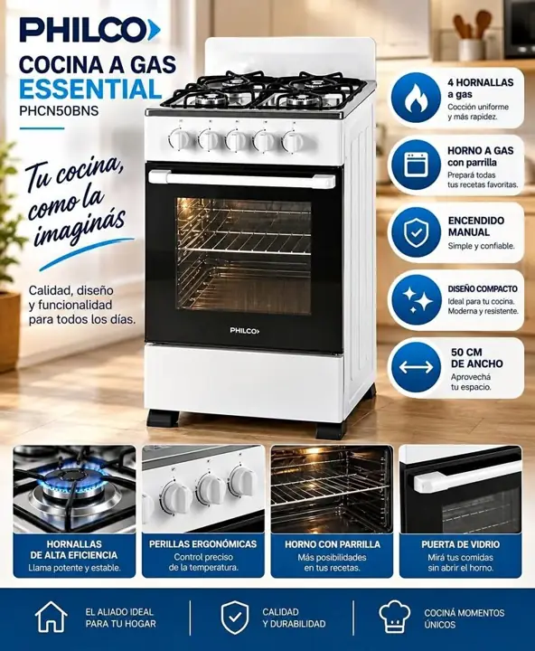 Cocina a gas 50CM Philco blanca