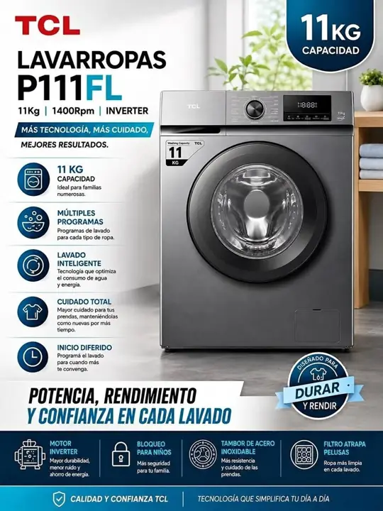 Lavarropas automatico TCL 11KG